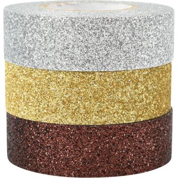 Glitterklebeband, 3er Set - gold/braun