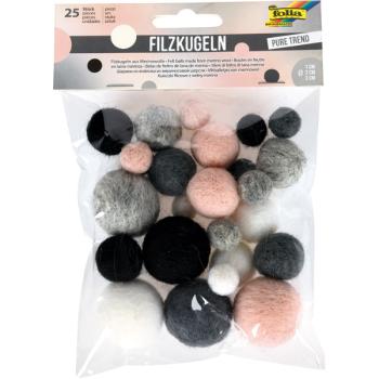 Filzkugeln, 25 Stck. - Grau-Rosa