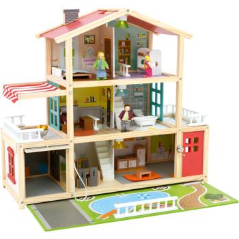 Puppenhaus mit Puppen und Ausstattung