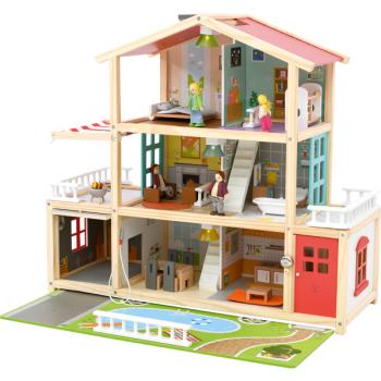 Puppenhaus mit Puppen und Ausstattung