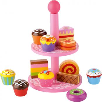 Etagere mit Süssgebäck, aus Holz