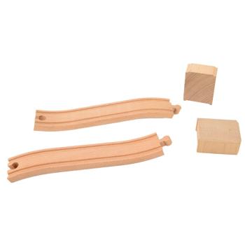 Holzschienen Set 8, Rampe (Auf+Ab) + 2 Pfeiler