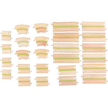 Holzeisenbahn, Doppelbahn, Ergänzungsset B, 64 Elemente
