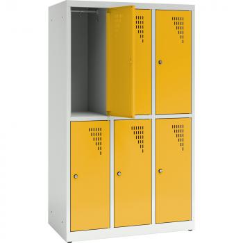 Metallspind, H 150 cm, mit 6 Fächern, Zusatzablage, gelb