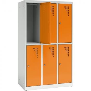 Metallspind, H 150 cm, mit 6 Fächern, Zusatzablage, orange
