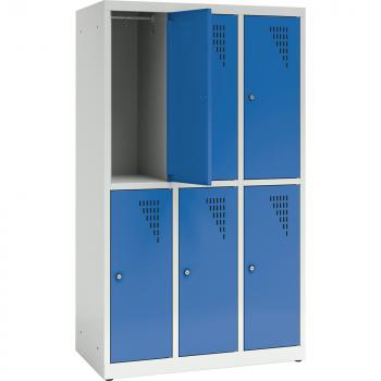 Metallspind, H 150 cm, mit 6 Fächern, Zusatzablage, blau