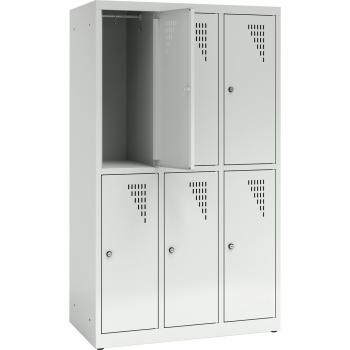 Metallspind, H 150 cm, mit 6 Fächern, Zusatzablage, grau