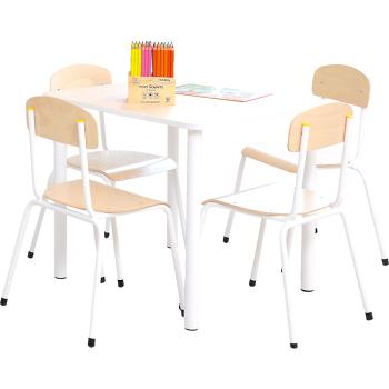 Set Nr. 27 – Gr. 2, Tisch Bambino, quadratisch, mit Stühlen, weiss, Sitzhöhe 31 cm