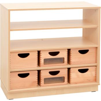 Schrank M, halboffen, auf Sockel + 6 Behälter (2 mit/4 ohne Sichtfenster) (Flexi 4)