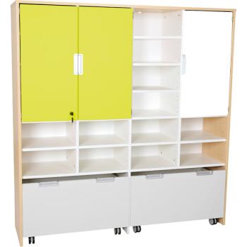 Mehrfunktionen-Schrank XL mit 2 breiten Rollbehältern, B 154 - grau (Quadro 64-180°)