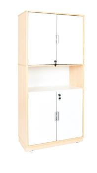 Hochschrank, abschliessbar, ohne Mittelwand, H 201, mit offenem Fach, weiss (Quadro 111-180°)