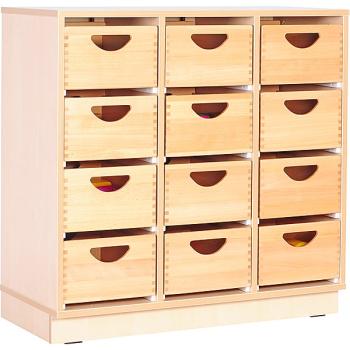 Schrank M mit 2 Trennwänden, auf Sockel + 12 Behälter (Flexi 114)