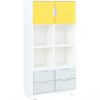 Schrank XL mit kleinen Türen und Schubladen, B 79 weiss - gelb/grau (Quadro 150-180°)