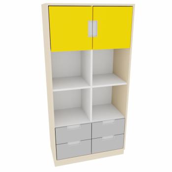 Schrank XL mit kleinen Türen und Schubladen, B 79 Ahorn - gelb/grau (Quadro 150-180°)