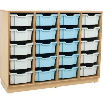 Regal L, auf Sockel + 15 Behälter, hellblau-hellgrau (Flexi 120)