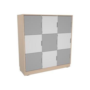 Schrank L mit 2 Mittelwänden, mit Türen, B 116 - weiss/grau (Quadro 233-180°)