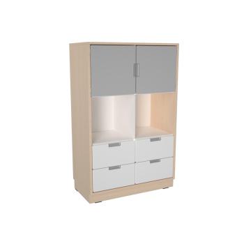 Schrank L mit Mittelwand, mit 4 Schubladen, Türen und offenen Fächern, B 79 - weiss/grau (Quadro 234-180°)