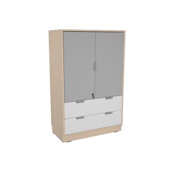 Schrank L ohne Mittelwand, mit 2 breiten Schubladen und abschliessbaren Türen B 79 - weiss/grau (Quadro 235-180°)