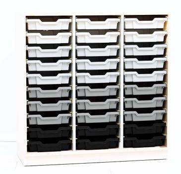 Regal M+ + 30 Behälter, B 104, weiss (Quadro 189W)