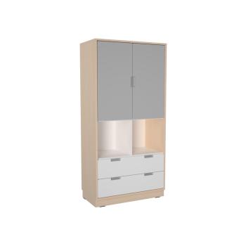 Kombischrank XL mit 2 breiten Schubladen, Türen und offenen Fächern, B 79 - weiss/grau (Quadro 239-180°)