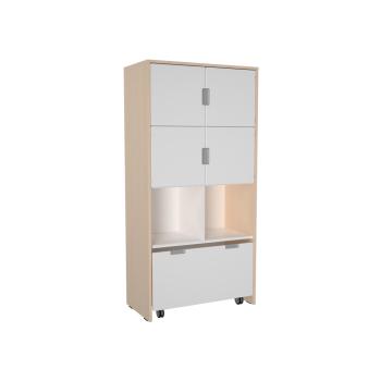 Schrank XL mit Rollbehälter, Türen und offenen Fächern, B 79 - weiss (Quadro 244-180°)