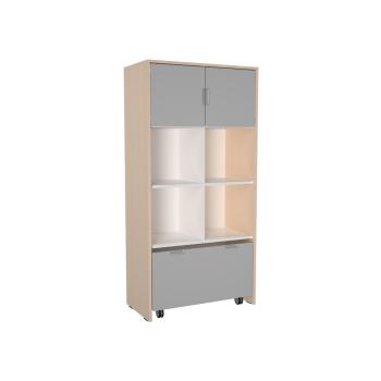 Schrank XL mit Rollbehälter, Türen und offenen Fächern, B 79 - grau (Quadro 245-180°)
