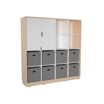Schrank XL, B 154, mit Textilboxen - weiss/grau (Quadro 246-180°)