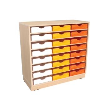 Flexi Schrank M, auf Sockel + 24 Holzbehälter flach, orange-gelb-weiss (Flexi 138)