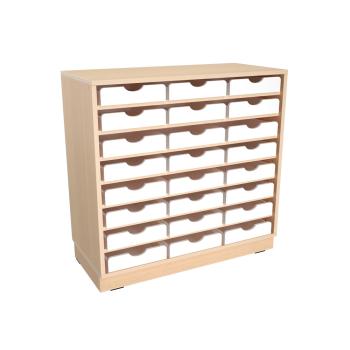Flexi Schrank M, auf Sockel + 24 Holzbehälter flach, weiss (Flexi 139)