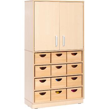 Schrank M, auf Sockel + Aufsatzregal M mit Türen (Flexi 27)