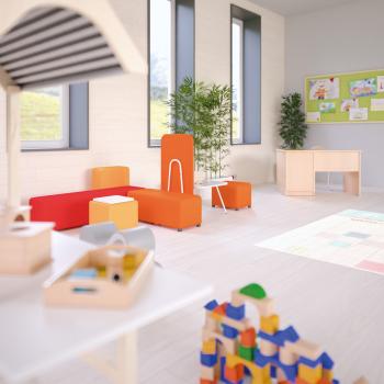 Kindergarten-Gruppenraum Quadro mit Spielburg Alpenblick