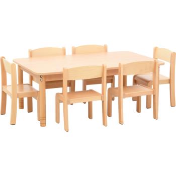 Set Nr. 20 - Gr. 1, Tisch rechteckig mit 6 Stühlen Philip, Sitzhöhe 26 cm