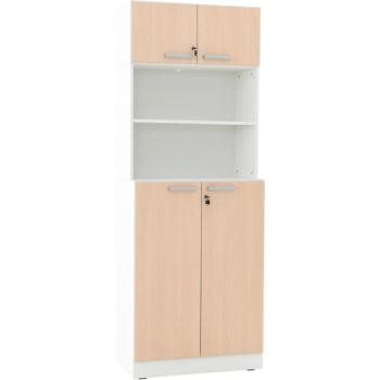 Grande - Hochschrank, T 48/38, H 223 - weiss, Türen Ahorn (Set 8)