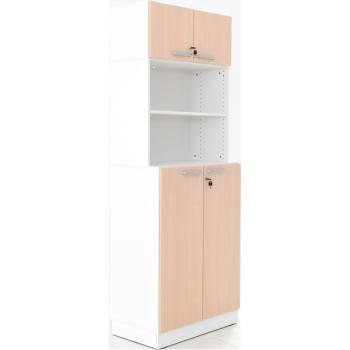 Grande - Hochschrank, T 48/38, H 223 - weiss, Türen Ahorn (Set 8)