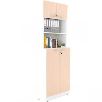 Grande - Hochschrank, T 48/38, H 223 - weiss, Türen Ahorn (Set 8)