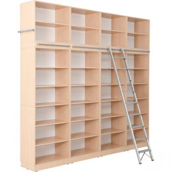 Regalwand mit Leiter, T 48, 4-reihig - Ahorn (Grande 25)