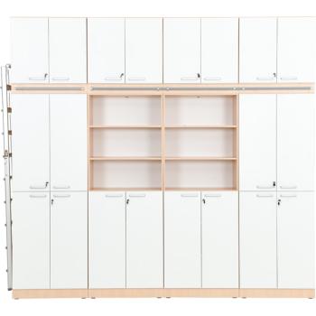 Regalwand mit Leiter, T 48, 4-reihig - Ahorn, Türen weiss (Grande 27)