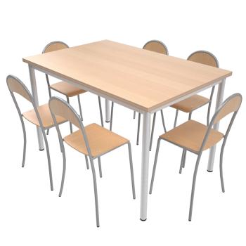 Set Nr. 65 - Gr. 5, Tisch MILA 120x80 mit Stühlen P, alufarben, SH 43 cm