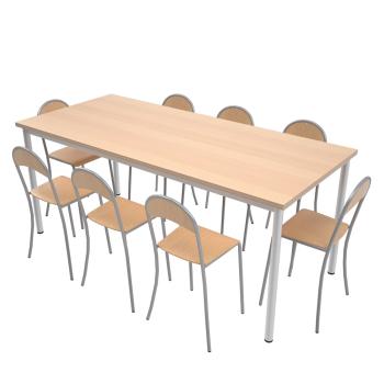 Tisch MILA 180x80 mit Stühlen P, alufarben (ZEST5393, ZEST5394, ZEST5395)