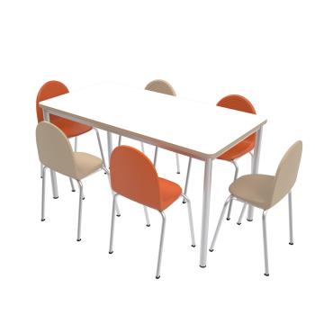 Set Nr. 79 - Gr. 6, Tisch MILA HPL-weiss 140x70 mit Stühlen Amigo, orange-beige, SH 46 cm