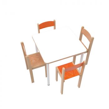 Set Nr. 80 - Gr. 4, Tisch MILA HPL-weiss 70x70 mit Stühlen Philip, orange-buche, SH 38 cm