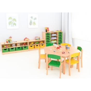 Tisch HPL Buche, mit 6 Stühlen