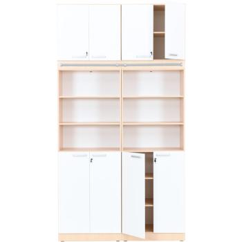 Schrankwand, T 48, 2-reihig - Ahorn, Türen weiss (Grande 43)