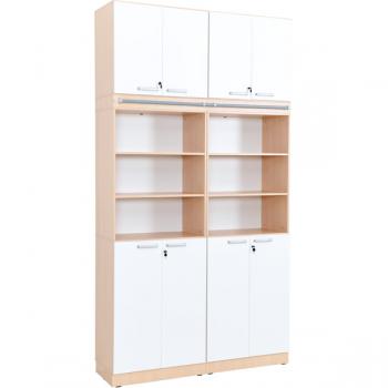 Schrankwand, T 48, 2-reihig - Ahorn, Türen weiss (Grande 43)