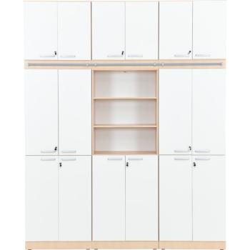 Schrankwand, T 48, 3-reihig - Ahorn, Türen weiss (Grande 44)