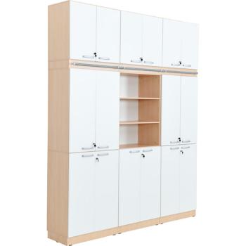 Schrankwand, T 48, 3-reihig - Ahorn, Türen weiss (Grande 44)