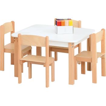 Tisch quadratisch, weiss, mit 4 Stühlen Philip, Sitzhöhe 26 cm