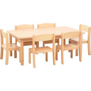Set Nr. 200 - Gr. 3, Tisch rechteckig mit 6 Stühlen Philip, Sitzhöhe 35 cm