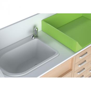 Wickelkommoden-Landschaft 4, T 75 cm, mit Badewanne, Wickelauflage hellgrün