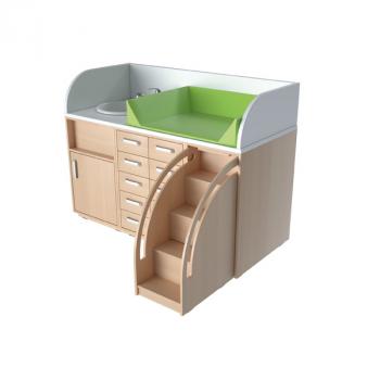 Wickelkommoden-Landschaft 5 mit Waschbecken, Treppe rechts